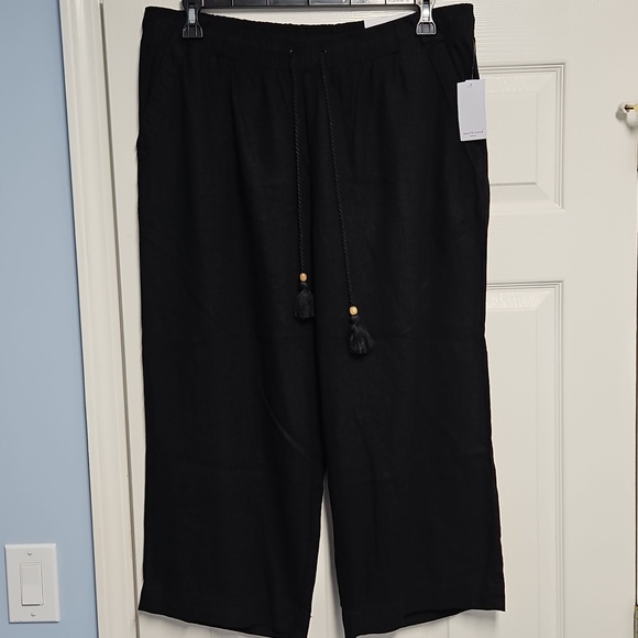 Westbound Pants - Westbound Linen Blend Mid Rise Straight Leg Lightweight Pant: Black: Size- 2X